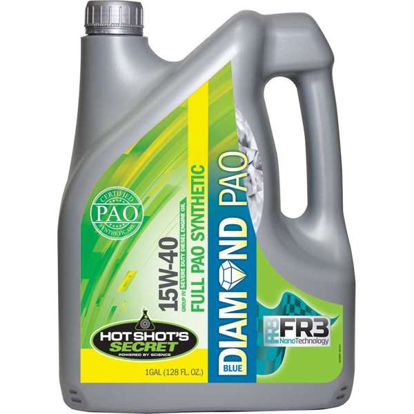 Hot Shot's Secret Blue Diamond 15W-40 PAO synthetic diesel oil jug, front