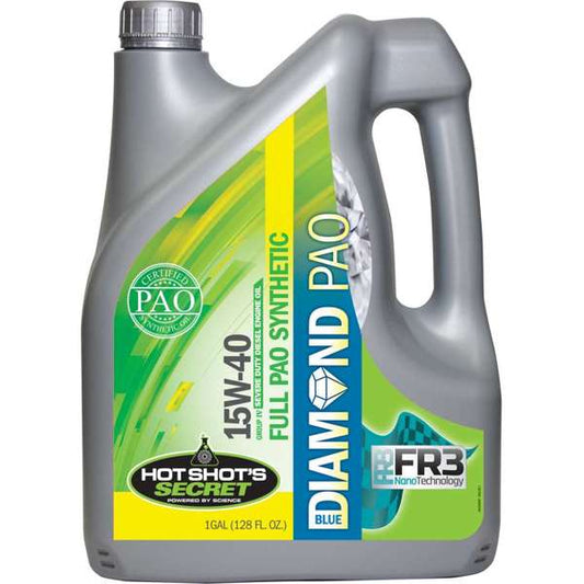 Hot Shot's Secret Blue Diamond 15W-40 PAO synthetic diesel oil jug, front