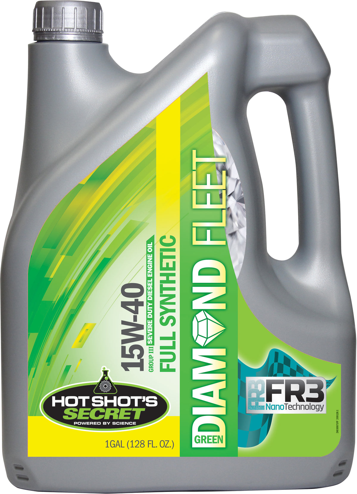 Hot Shot's Secret Green Diamond 15W-40 full synthetic fleet diesel oil jug
