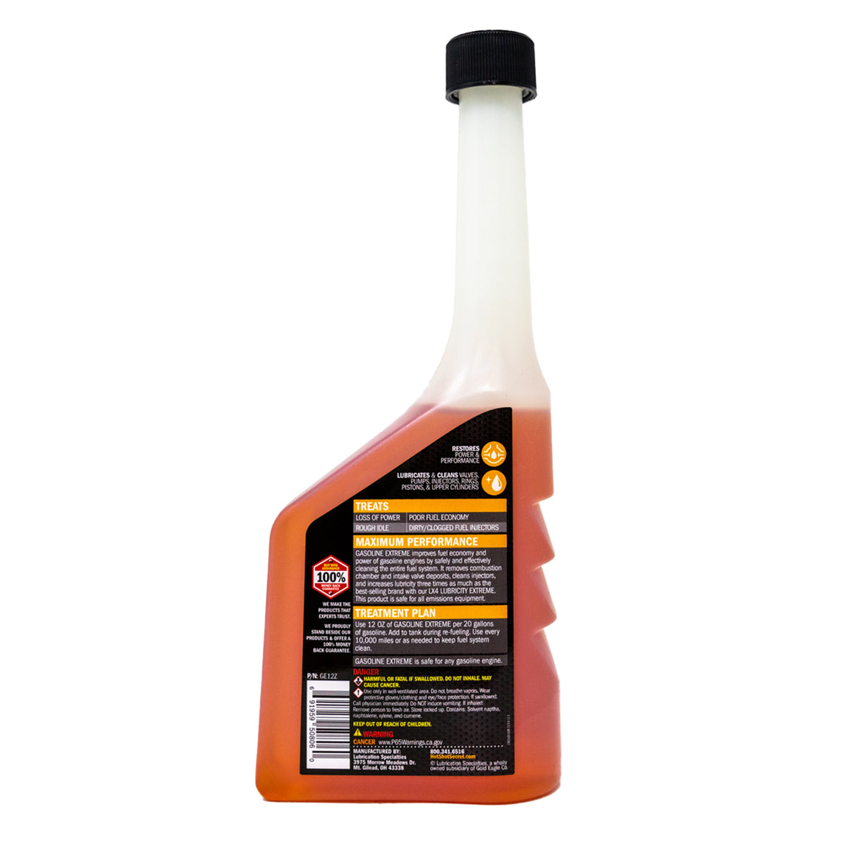 Gasoline Extreme 354mL bottle, back label and directions