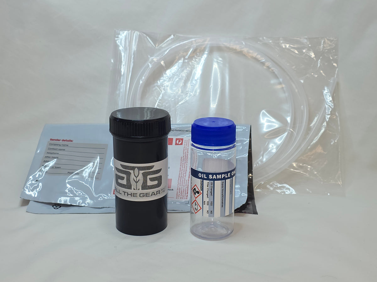 Premium oil test kit with sample bottle, tubing and reply-paid lab pack