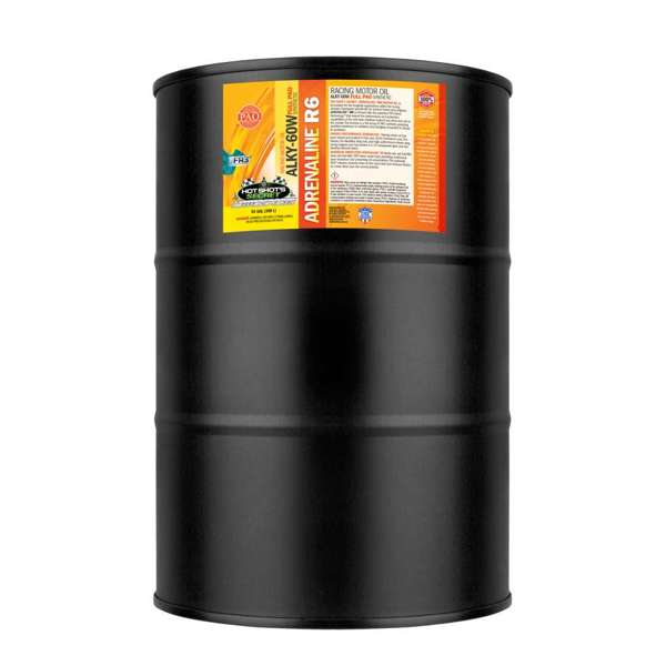 Adrenaline R6 racing oil in a bulk drum