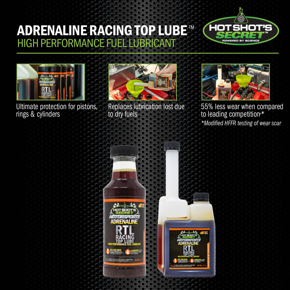 Adrenaline Racing Top Lube high-performance fuel lubricant benefits graphic